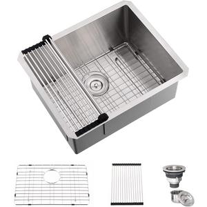 24 Inch Undermount Laundry Sink-Hovheir 24x19x12 Inch Stainless Steel Utility Sink 16 Gauge Stainless Steel Undermount Single Bowl Deep Laundry Room Sinks Outdoor with Bottom Grid (Brushed Nickel)