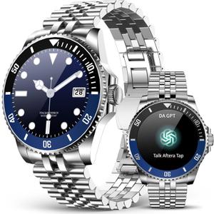 1 Pack 2025 DA GPT Smart Watch for Men, Heart Rate, Blood Pressure, Blood Oxygen, Sleep Monitor, 107 Sports Modes, 1.19-inch AMOLED Display, Waterproof Round Watch, Compatible Android and iOS Silver Blue