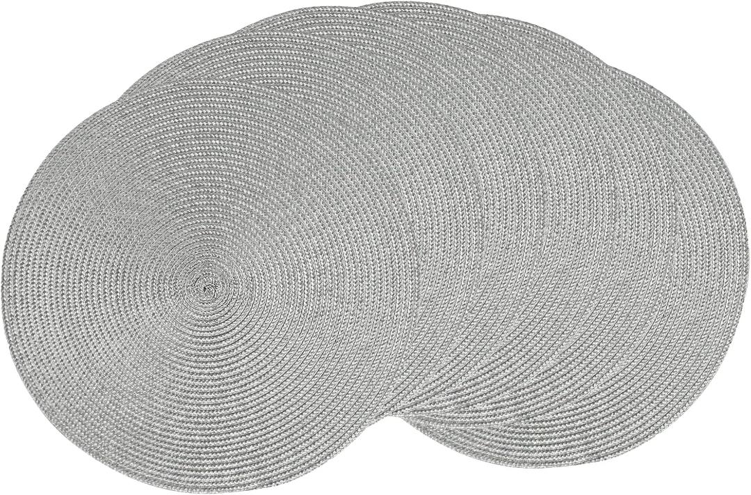 AHHFSMEI Round Placemats Set of 6 Heat Resistant Washable Non-Slip Woven Braided Table Mats for Dining Table Kitchen & Home Decor (Grey B)