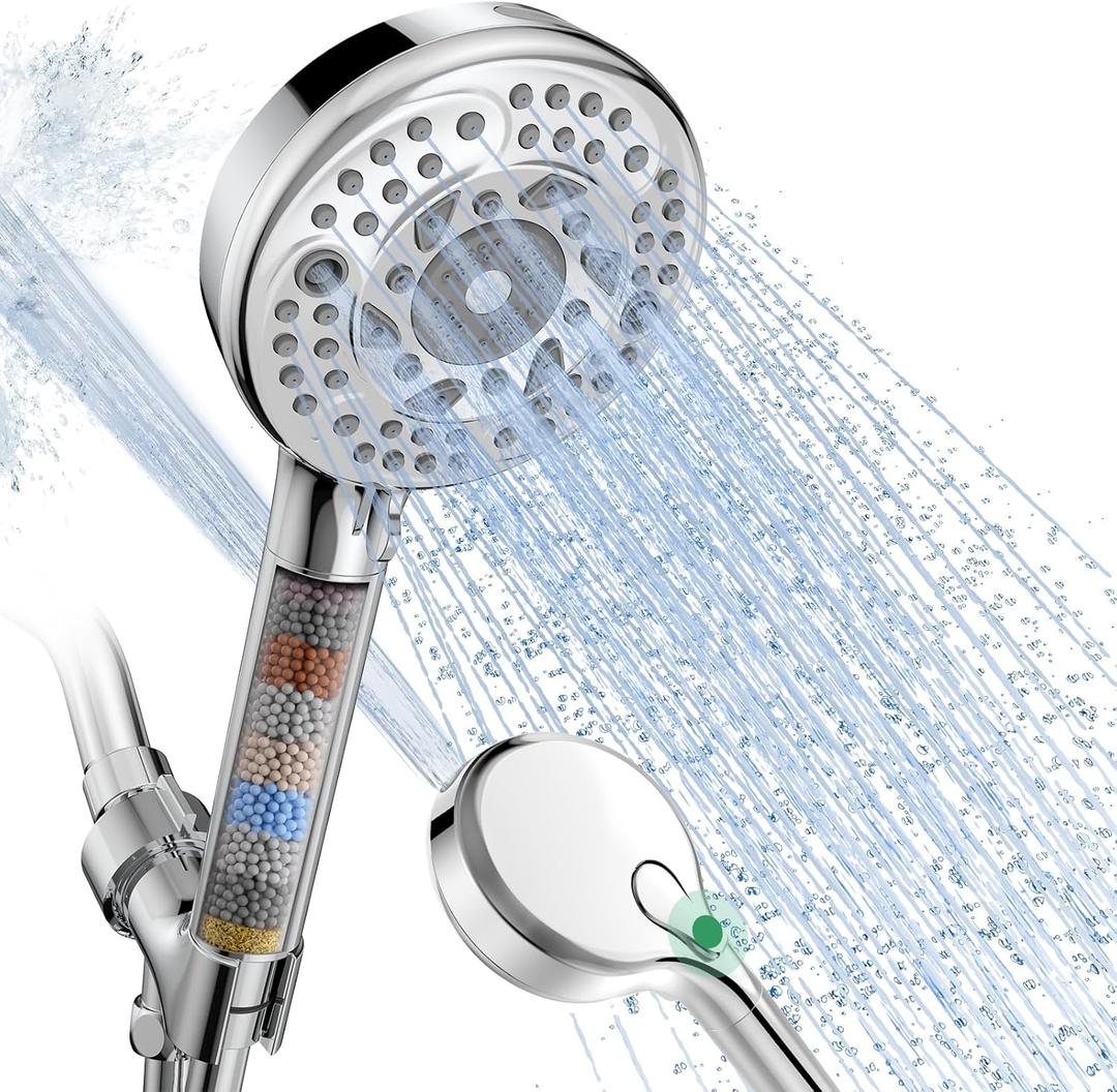 SunCleanse Filtered Shower Head with Handheld, 9Spray Setting Detachable Showerhead with Filters, Shower Head for Hard Water  Filtered Chlorine, Improve Skin and Hair Texture, Chrome