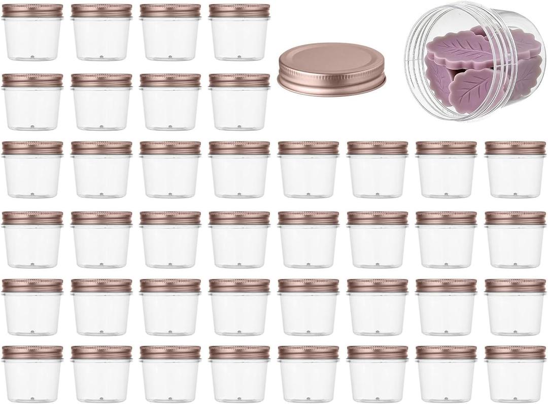 novelinks 4 oz Small Plastic Jars with Lids, 40 Pack Mini Plastic Mason Jars with Lids 4oz, Craft Storage Containers & Canning Jars & Small Spice Jars for Kitchen Organization (40 Pack,Rose Gold)
