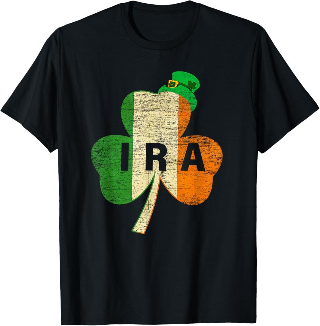 St Patricks Day IRA Vintage Ireland Flag Irish Luck Shamrock T-Shirt, M