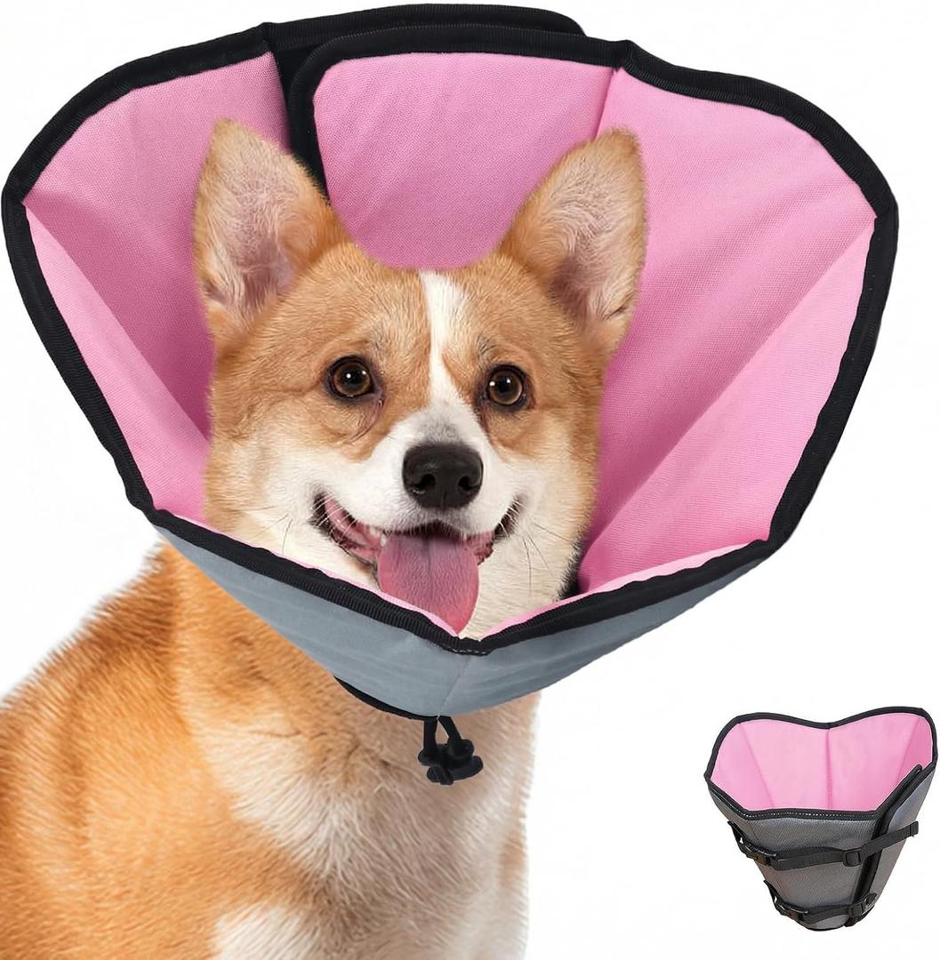 Soft Dog Cone Collar After Surgery: Long Alternative Comfortable Comfy Fabric Recovery Shame Elizabethan Stop Licking Small Medium Large Dogs (Pink, L)