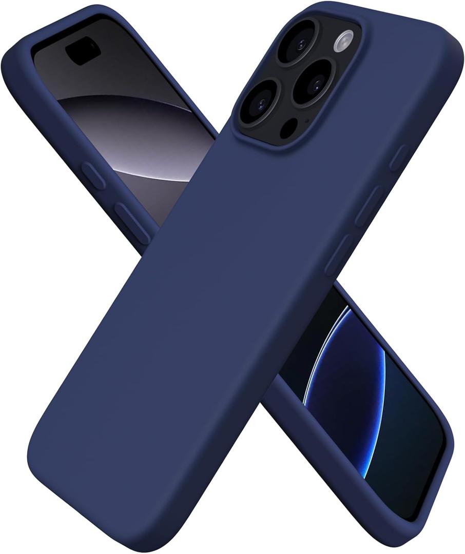 ORNARTO Compatible with iPhone 16 Pro Case 6.3", Slim Liquid Silicone 3 Layers Soft Gel Rubber Shockproof Protective Cover with Anti-Scratch Microfiber Lining-Navy Blue