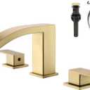 Brushed Gold Waterfall Bathroom Faucet 3 Holes - 8 inch Bathroom Sink Faucet 2 Handles - Stainless Steel Widespread Bathroom Vanity Faucet with Pop Up Drain & 2 Water Supply Lines,