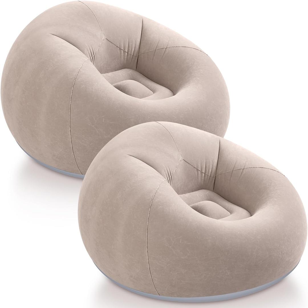 Realspring Inflatable Bean Bag Chairs Outdoor Blow up Camping Chairs Inflatable Lazy Sofa Folding Portable Bean Bag Loungers Couch for Movie Night(Coffee,2 Pcs) 43.3"D x 43.3"W x 33.46"H