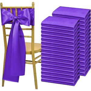 Showgeous 120 PCS Purple Satin Chair Sashes Bows Decoration Cover Sash Ties for Banquet Party Baby Shower Event Decorations (7 x 108 inch)