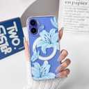 NITITOP Compatible with iPhone 16 Plus Case Clear Magnetic Compatible with MagSafe Cute Lily Flowers Floral for Women Girls Hard PC Back Shockproof Protective Phone Cover - Blue