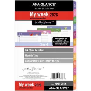 AT-A-GLANCE 2026 Planner Refill, Weekly & Monthly, 5.5" x 8.5", Size 4, Desk Size, 52122 Day-Timer, Kathy Davis (KD81-285Y-26)