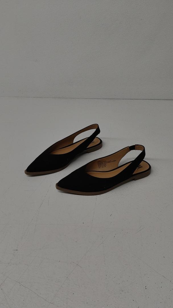 SMNY Women's Fashion Pointed Toe Slingback Flats Casual Daily Walking Flats Closed Toe Faux Suede Flat Shoes for Ladies, Black, Size  6.5