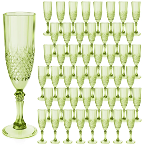 Plastic Champagne Flutes, 48PCS Green Plastic Wine Glasses Goblets Reusable Champagne Flute for Weddings, Bachelor Parties, Toasting, and Events(48, Green)