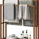 Standing Towel Rack for Bathroom, 39.4''H Bamboo Blanket Racks with Shelf