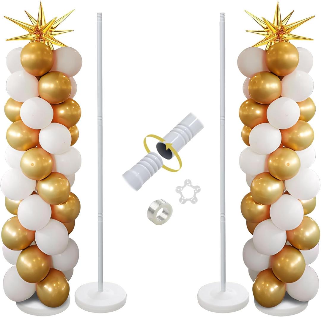 Balloon Column Stand Kit Set of 2, 56 Inch Height Adjustable Splicing Metal Balloon Stand Tower Pillar with Base,Reusable Balloon Arch Stand Holder Kits for Floor,Birthday,Wedding,Party Decoration
