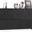 OLIXIS 5 Drawers Dresser for Bedroom, Fabric Storage Tower for Living Room, Entryway, Sturdy Steel Frame, Wooden Top & Easy Pull Fabric Bins