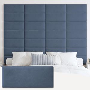 IFNOW Wall Mounted Upholstered Headboard King, 3D Peel and Stick Soundproof Panels, Reusable and Removable Padded Leather Bed Headboard, 12 Panels 9.84" x 23.62", Navy Blue