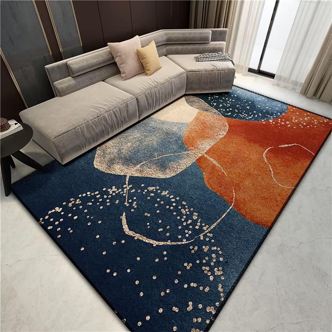 Sequined Dots Modern Abstract Area Rug Navy Blue Golden Coral Multicolor Rugs for Living Room Bedroom Sports Floor Mat Carpet,5'x8'