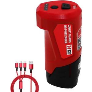 Tool Army M12 Portable Power Adapter & Power Station 48-59-1201, 49-24-2310 Compatible with Milwaukee M-12 12V Heated Jacket Battery, Red, MIL-M12