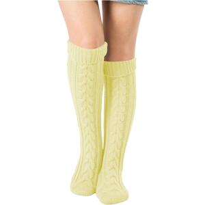 SherryDC Women's Cable Knit Long Boot Stocking Socks Knee High Winter Leg Warmers, One Size (Light Lemon)