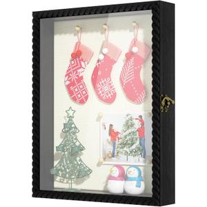 Alsonerbay Shadow Box Frame 11 x 14, Wood Shadow Box Display Case with Linen Back and Twist Shape Door, Pet Memorial Shadow Box for Memorabilia Picture Medals Bouquet (Black, 11x14)