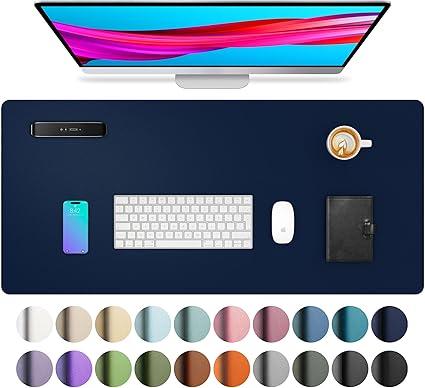 Leather Desk Pad Protector,Mouse Pad,Office Desk Mat,Non-Slip PU Leather Desk Blotter,Laptop Desk Pad,Waterproof Desk Writing Pad for Office and Home(Dark Blue,31.5" x 15.7")
