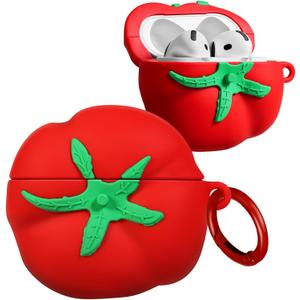 Joyleop for Airpods 4 Case - for Women Girl Girly Kids Cute Funny Unique Kawaii 3D Cartoon Tomato Design Soft Silicone Protective Case for Airpods 4th Gerneration 2024 Cover with Keychian