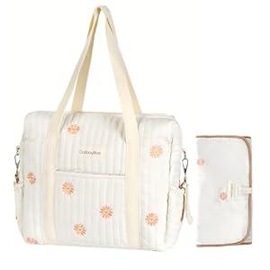 GOBABYMART Diaper Bag Tote, Maternity Bag, Travel diaper tote, Multifunction baby bag, Baby Nappy Bags, Messenger bag (Medium - Flowers)