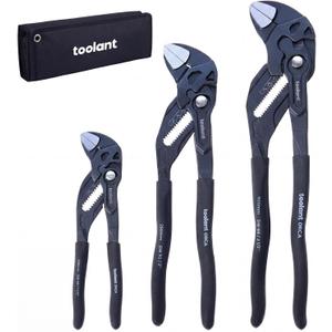 toolant 7&10&12-INCH Plier Wrench, CR-V Construction Adjustable Wrench With Pouch, Black Finish Smooth Jaw Pliers, Parallel Jaws with Comfortable Grips