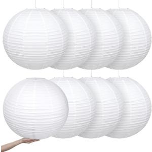 Retisee 8 Pieces 30 Inch White Jumbo Paper Lanterns Large Hanging Chinese Japanese Paper Lanterns Decoration for Home Wedding Party Ceiling Decoration