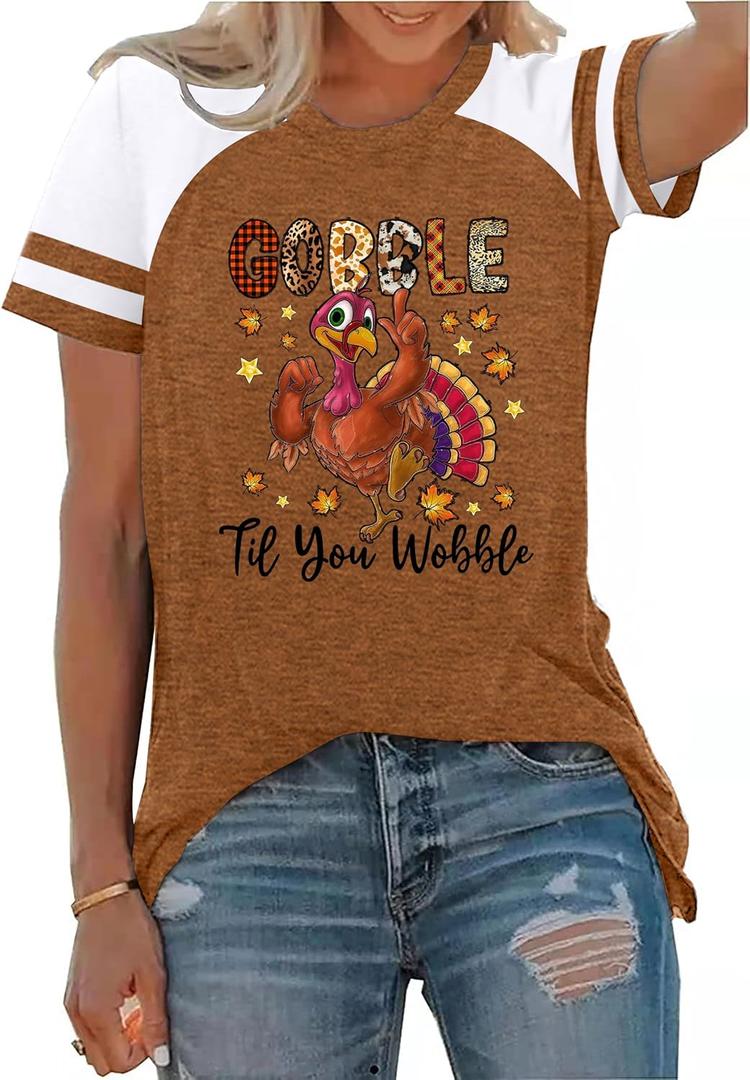 Thankful Grateful Blessed Shirts Women Thanksgiving Pumpkin T-Shirt Raglan Short Sleeve Fall Tshirts (Medium, Brown)