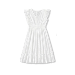 PATPAT Mommy and Me Matching Outfits Embroidered Ruffle Sleeve A-Line Dress for Weddings Vacations & Daily Wear M