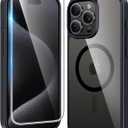 FNTCASE for iPhone 15 Pro-Max Case: Clear Magnetic Phone Cases with Screen Protector Compatible with Magsafe Slim Anti Yellowing Rugged Shockproof Protective Transparent Cell Cover (B-Black)