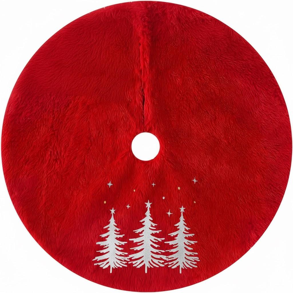 24in Christmas Tree Skirts Plush Tree Skirt -Gold Christmas Tree Pattern Round Red Xmas Tree Mat Base Cover for Holiday Home Decor Christmas Tree Decorations(Red)