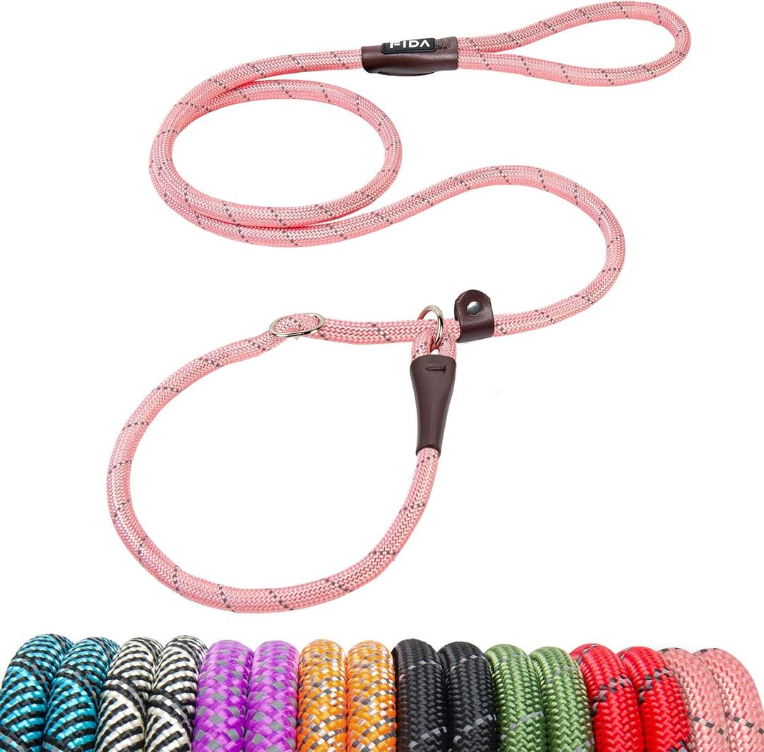 Fida Durable Slip Leads for Dogs, 6 FT x 3/8" Heavy Duty Dog Loop Leashes, Comfortable Strong Rope Slip Leash for Small Dogs and Puppies, No Pull Pet Training Lead with Highly Reflective(3/8", Pink)