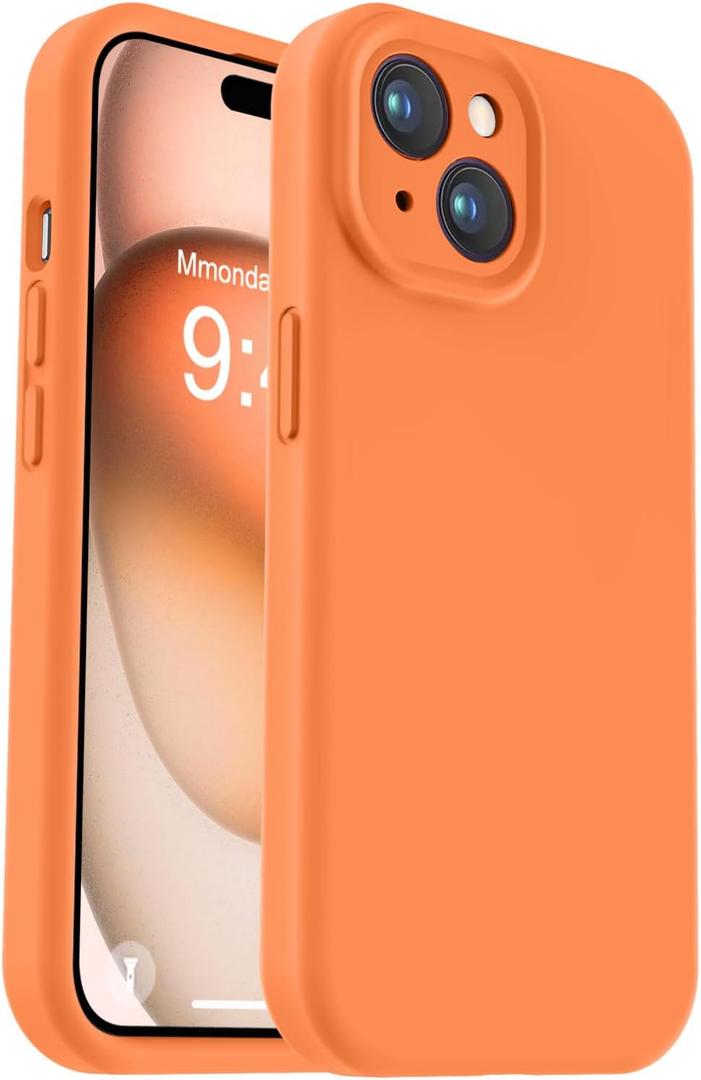 Vooii Compatible with iPhone 15 Plus Case, Upgrade Liquid Silicone [Enhanced Camera Protection] [Soft Anti-Scratch Microfiber Lining] Shockproof Phone Case for iPhone 15 Plus 6.7 inch - Bright Orange