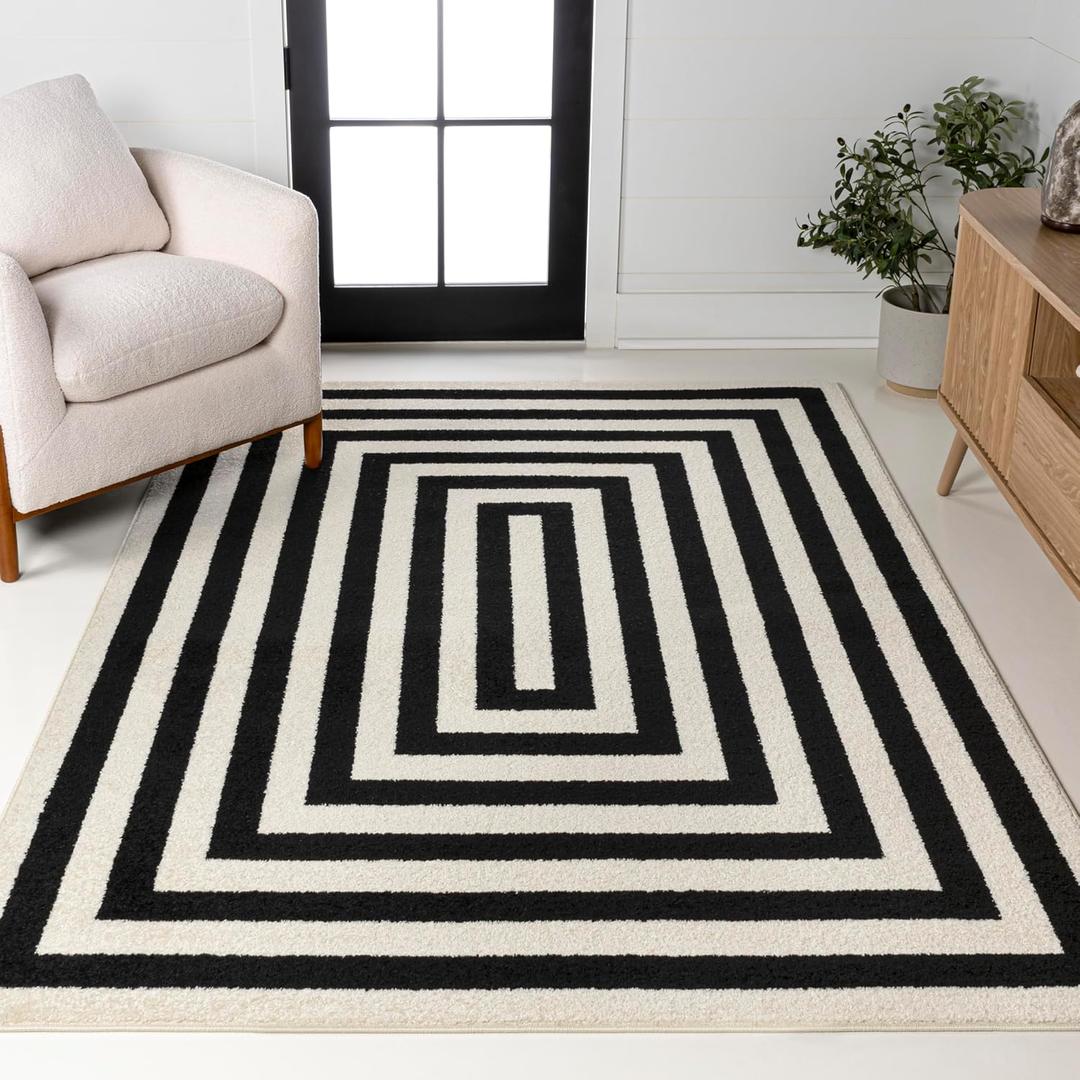 JONATHAN Y Bandol Mitre Stripe Black/Ivory Indoor Area Rug, 5x8, Modern, Classic, Geometric, Easy-Cleaning for Living Room, Bedroom, Kitchen, Pet Friendly, Non-Shedding (MOH211F-5)