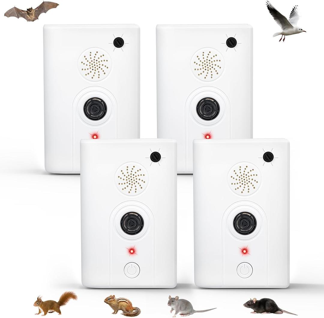 Ultrasonic Bat Repellent Deterrent Devices for Attic Home, 4 Pack Electronic Plug in Bat Repeller Bats Keep Away Removal Reject Repelling System for Porch House Outdoor Indoor,Human and Pet Safe