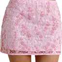 MakeMeChic Women's Sequin Mini Skirt Y2K Sparkly Micro Pencil Skirt with Sash size small