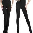 MANZI 2 Pairs 400D Women's Black Thermal Warm Winter Fleece Tights (XX-Large)