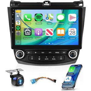 Android 13 Car Stereo for Honda Accord 2003-2007 Radio Wireless Carplay Android Auto 10.1 inch 1080P HD IPS Touch Screen DSP EQ Built-in GPS Chip MirrorLink WiFi Bluetooth FM/RDS AHD Backup Camera Mic
