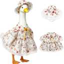 Porch Goose Raincoat Outfits, Summer Spring Lawn Yard Goose Statue Clothes Costume for 23" Lawn Outdoor Garden Yard Patio Geese Statue Decoration with Raincoat Umbrella Hat (Strawberry Flower)