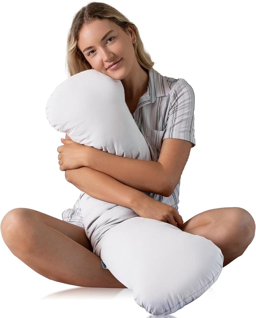 SleepCloud Weighted Body Pillow 6.5lbs - Weighted Pillow for Deeper Sleep (41 x 10) - Cooling Body Pillows for Adults, Full Body Pillow for Adults, Side Sleeper Body Pillows with Cover (White)