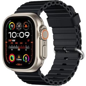 DaQin Ocean Band for Apple Watch Ultra 3/Ultra 2/Ultra 49mm 46mm 45mm 44mm 42mm Men, Soft Silicone Breathable Waterproof Sport Wristband Strap for iWatch Series 11 10 9 8 7 6 5 4 SE 3 2 1, Black