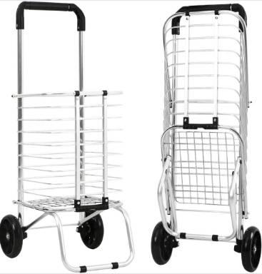 Folding Shopping Hand Truck w/Wheels, Aluminum Steel Grocery Cart Laund