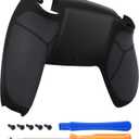 eXtremeRate Black Performance Rubberized Grip Custom Back Plate Bottom Shell Compatible with ps5 Controller, Replacement Back Shell Cover Compatible with ps5 Controller