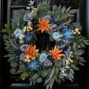 22" Blue Wreath for Front Door - Spring Summer Everyday Floral Wreath with Peony, Dahlia, Daisy & Roses, Artificial Flower Wreath with Eucalyptus for Indoor Outdoor Home Decor, Year Round Wreath