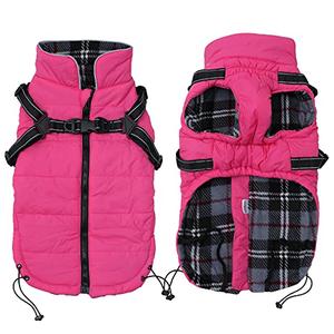 Winter Warm Coat Geyecete Waterproof Dog Jacket with Harness Traction Belt,Pet Outdoor Jacket Autumn and Winter Clothes for Medium, Small Dog-Pink-L