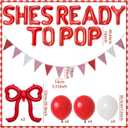 2 x Shes Ready to Pop Balloons Retro Soda Baby Shower Decor Bows Balloon Banner | Coquette Red Bows Balloon Banner Shes About to Pop Party Supplies Shes Ready to Pop Balloons Retro Soda Baby Shower Decor