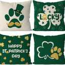 GAGEC St Patricks Day Pillow Covers 18x18 Inch Set of 4 Funny Dog Paws Throw Pillowcase Green Shamrock Home Sofa Pillowcase Happy St. Patrick's Day Farmhouse Decoration Cushion Cases