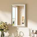Keonjinn 16" x 24" Brushed Nickel Framed Mirror, Silver Bathroom Mirrors Beveled Edge, Decorative Aluminum Alloy Frame, Tempered Glass, Shatterproof, Modern Farmhouse Rectangular Mirror for Hallway