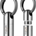 TISUR Micro Keychain Pill Holder, Titanium Pill Case Waterproof Pill Fob for Emergency Aspirin & Nitroglycerin for Travel Purse Pocket (2 Pcs Gray Tiny)